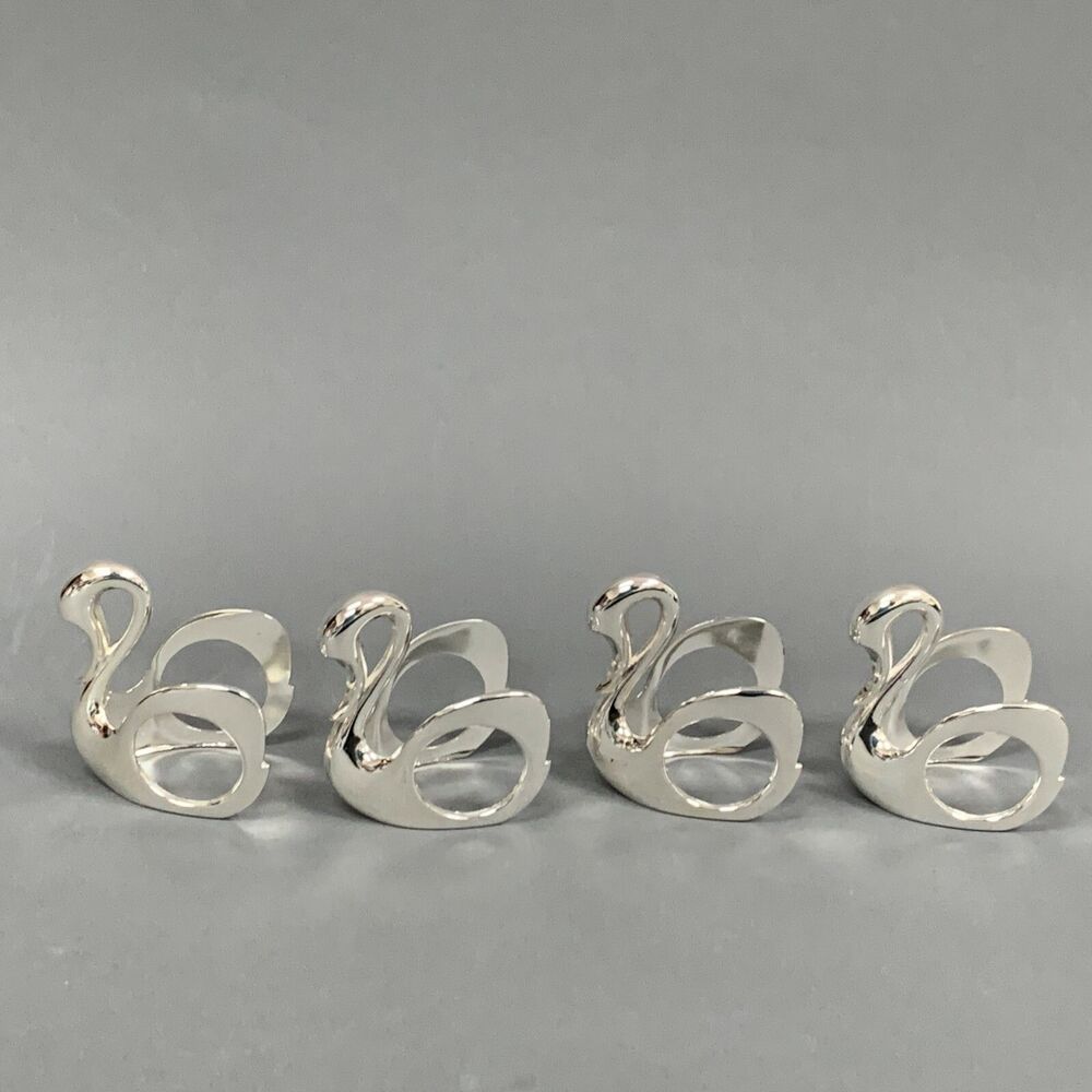 Wm A‎ Rogers Silver-plate Swans Napkin Rings Oneida Silversmiths Lot of 4